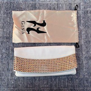GINA Women Clutch Purse Bag White Leather Gold Tone Stud Wallet Made in Italy